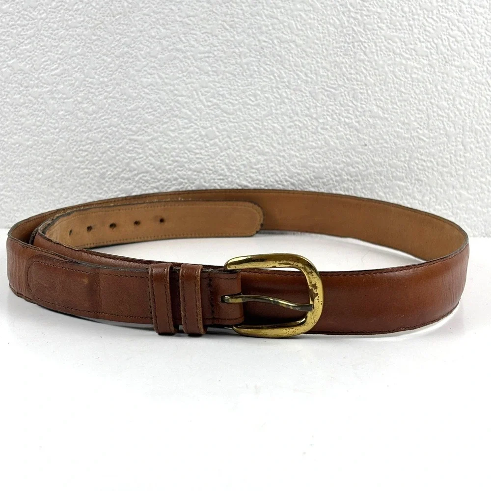 Genuine Leather Belt Mens 40 Brown Solid Brass Buckle Made‎ in USA Americana